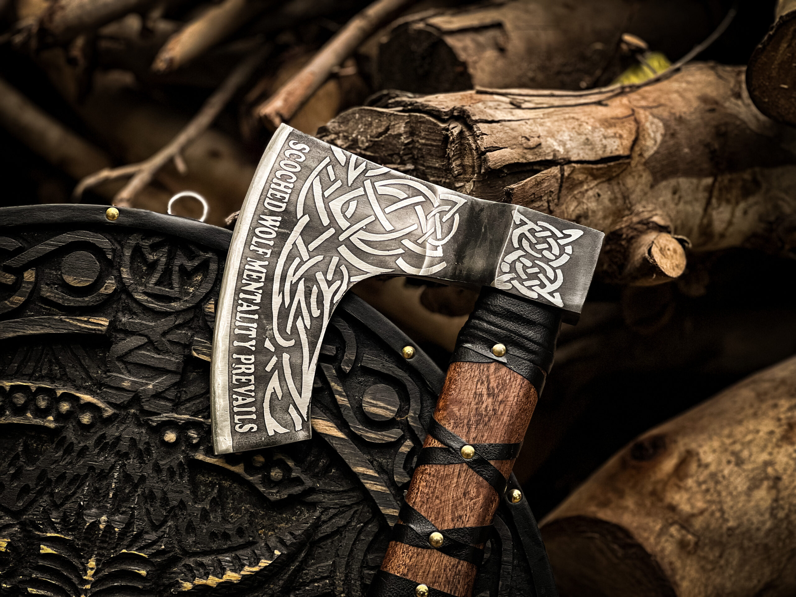 Hand Forged Viking Wolf Axe & Shield Set - Image 14