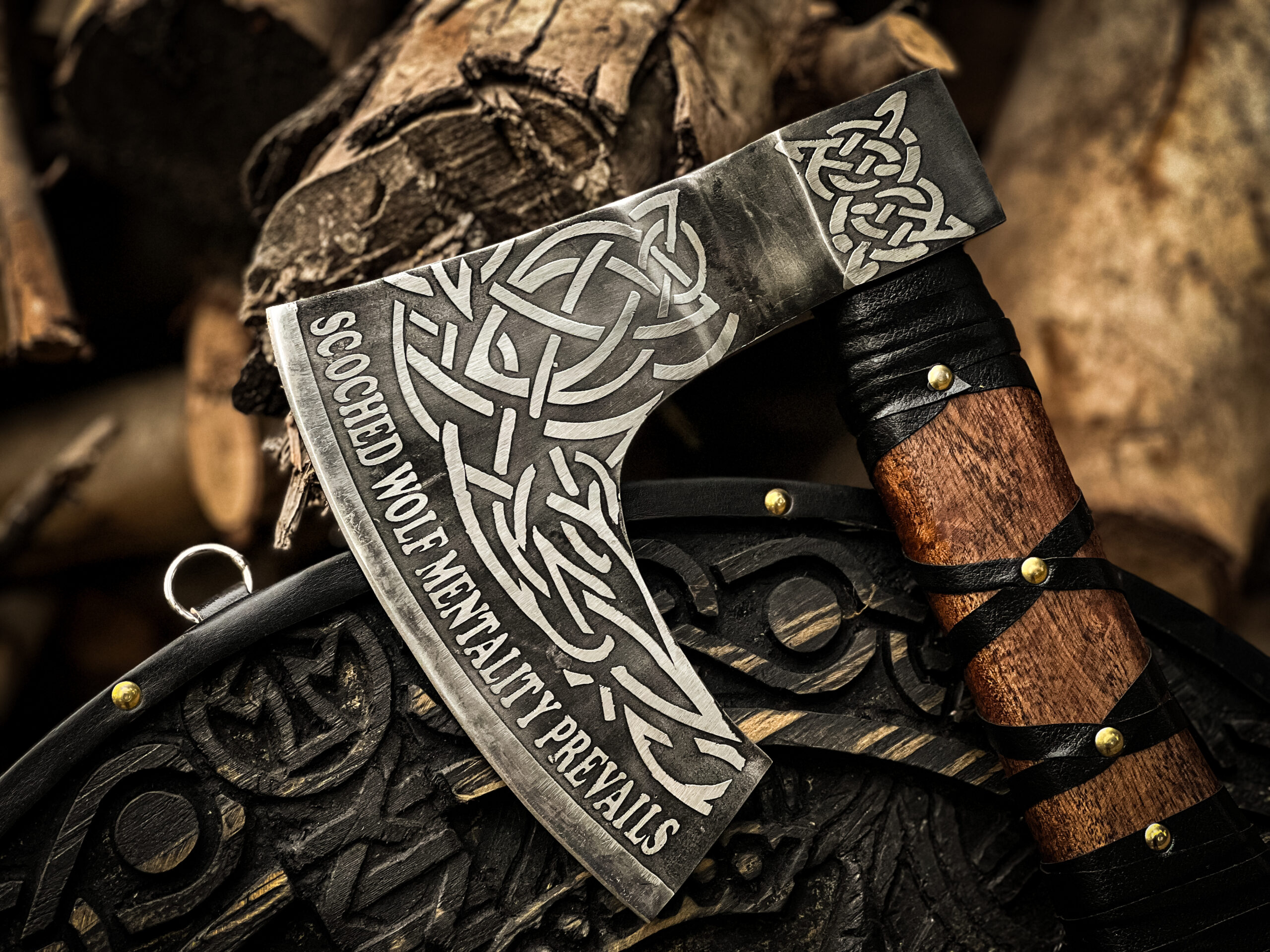Hand Forged Viking Wolf Axe & Shield Set - Image 2