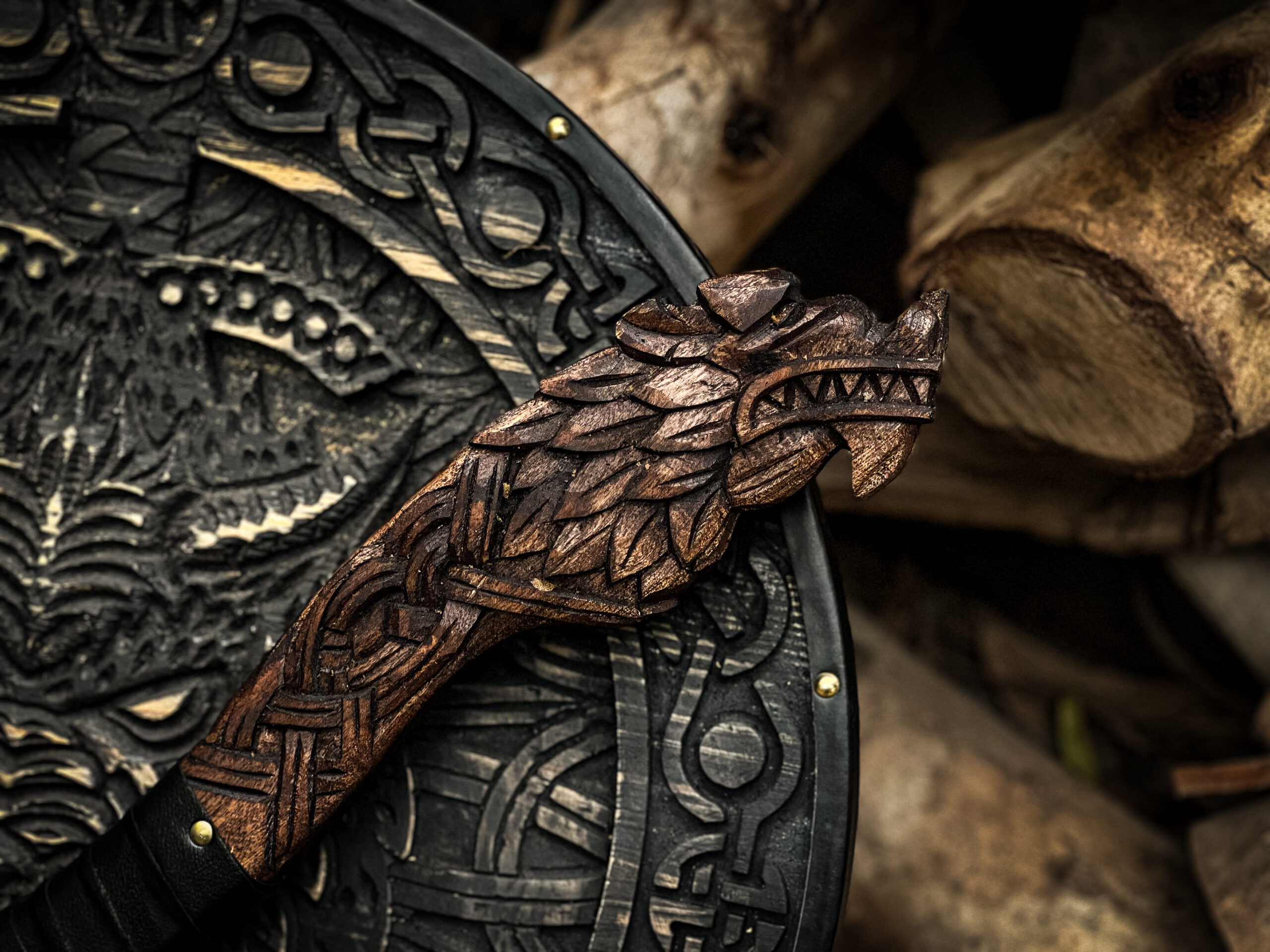 Hand Forged Viking Wolf Axe & Shield Set - Image 3