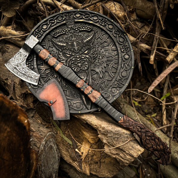 Hand Forged Viking Wolf Axe & Shield Set