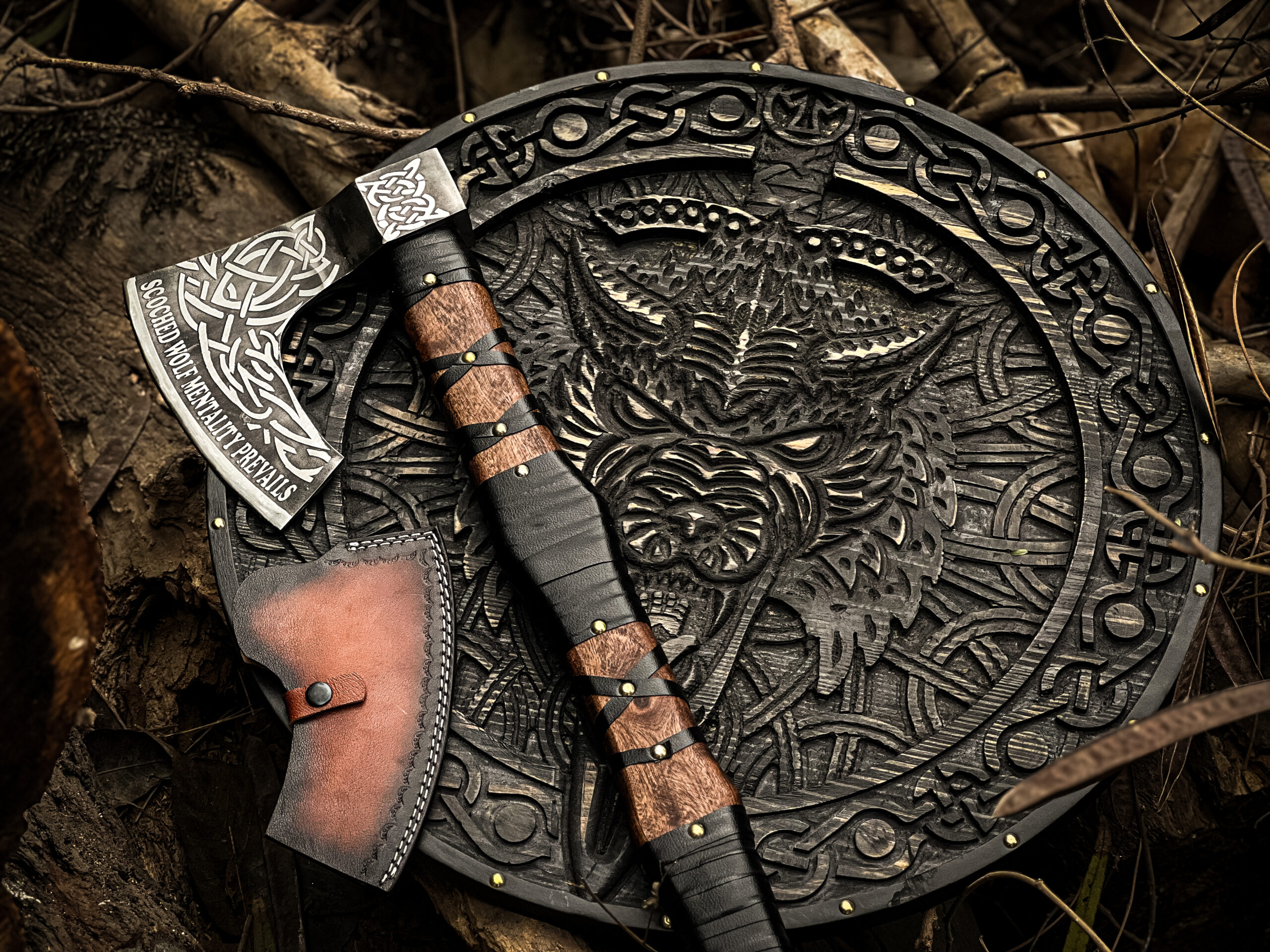 Hand Forged Viking Wolf Axe & Shield Set - Image 5