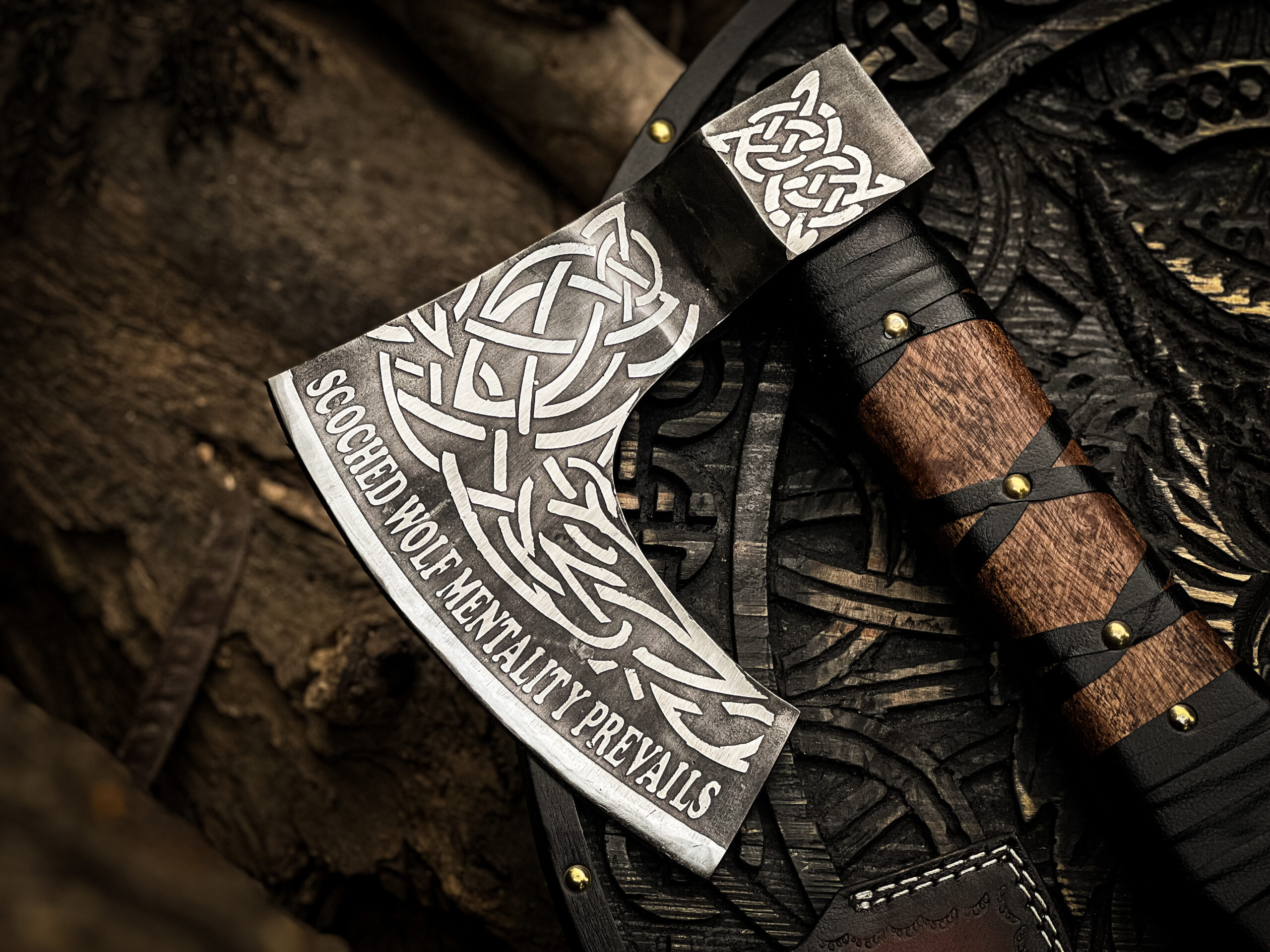 Hand Forged Viking Wolf Axe & Shield Set - Image 8